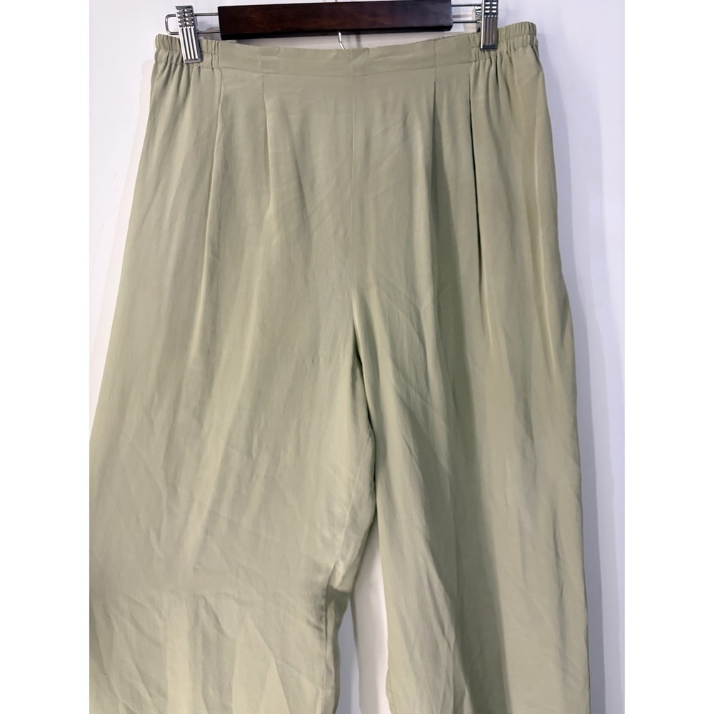 Vintage Emma James 100% Silk Olive Green Pull On Wide Leg Pants Women's 12 - Picture 2 of 7